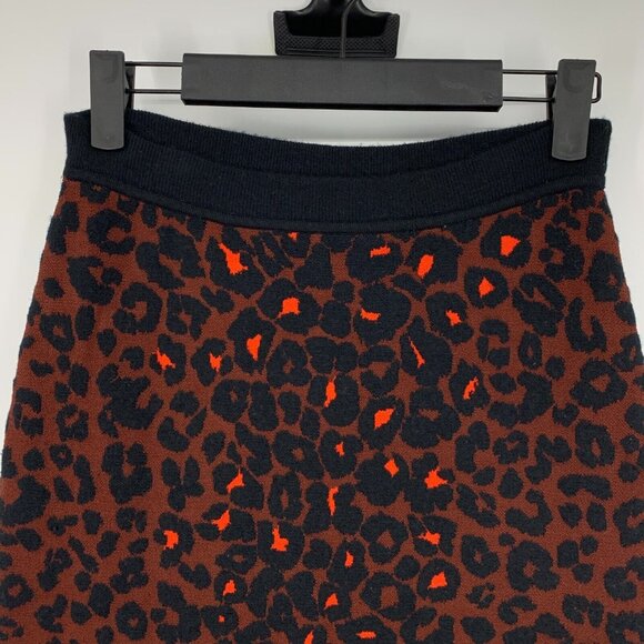 ALC Skirt Red Black Ellwood Leopard Print Pull On Pencil Knit - Picture 2 of 8